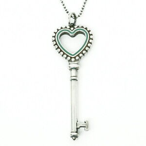 Tiffany Beaded Heart Key Enamel Silver